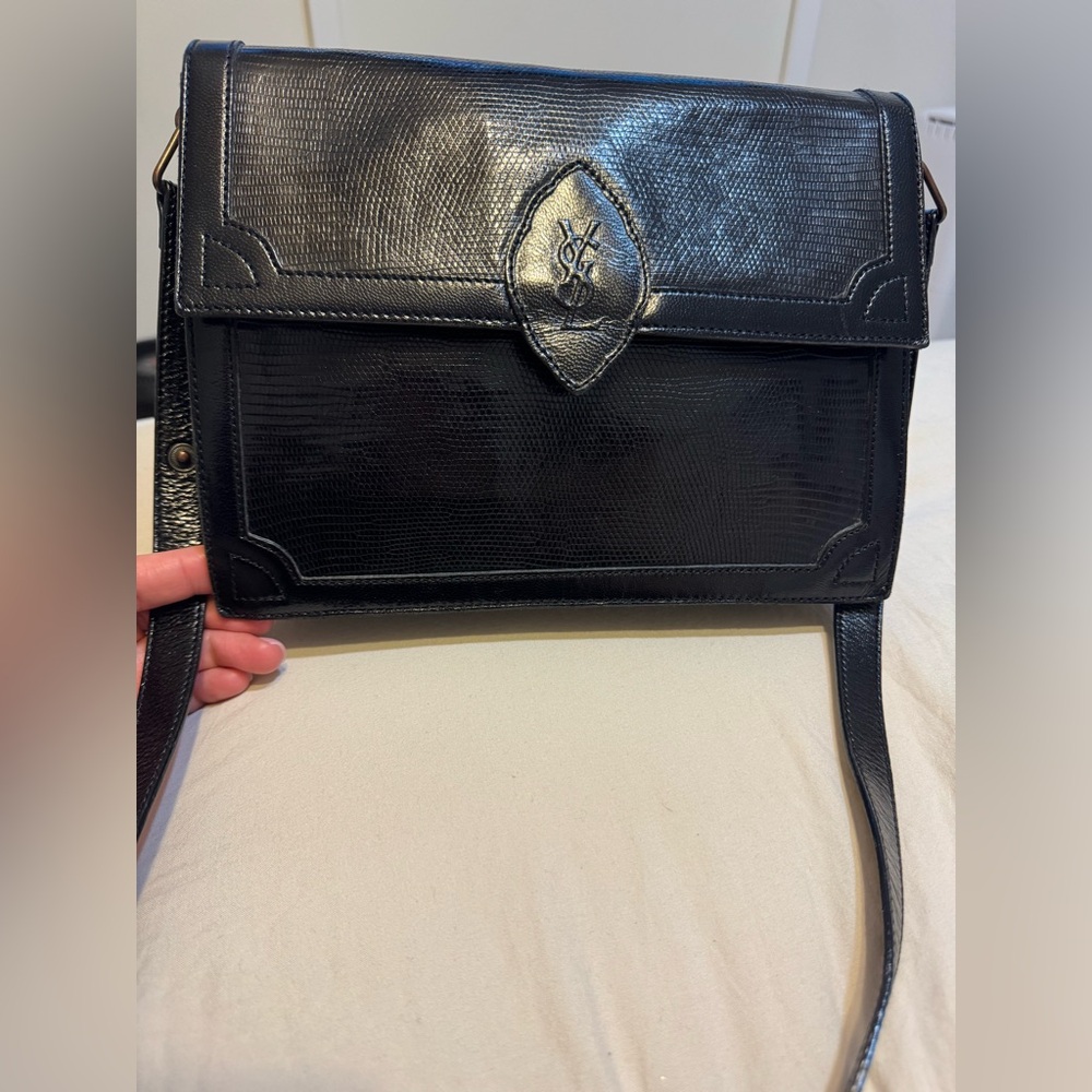 YSL Vintage Lizard Embossed Shoulder Bag